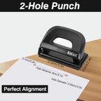 Eagle 2 Holes Paper Puncher，12-Sheet Capacity，With Residue Container，Adjustable Paper Guides，School Office Binding Supplies