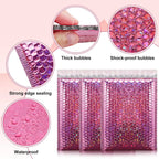 Holographic Pink Bubble Mailers Self Seal Padded Envelopes Waterproof Shipping Bags for Small Business