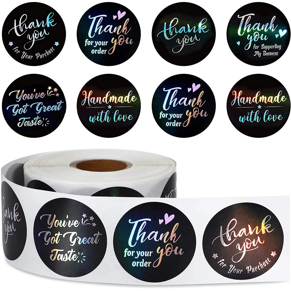 100-500pcs Laser Thank You Stickers for Small Business Holographic Silver Adhesive Labels for Bags Boxes Envelope Mail GIft