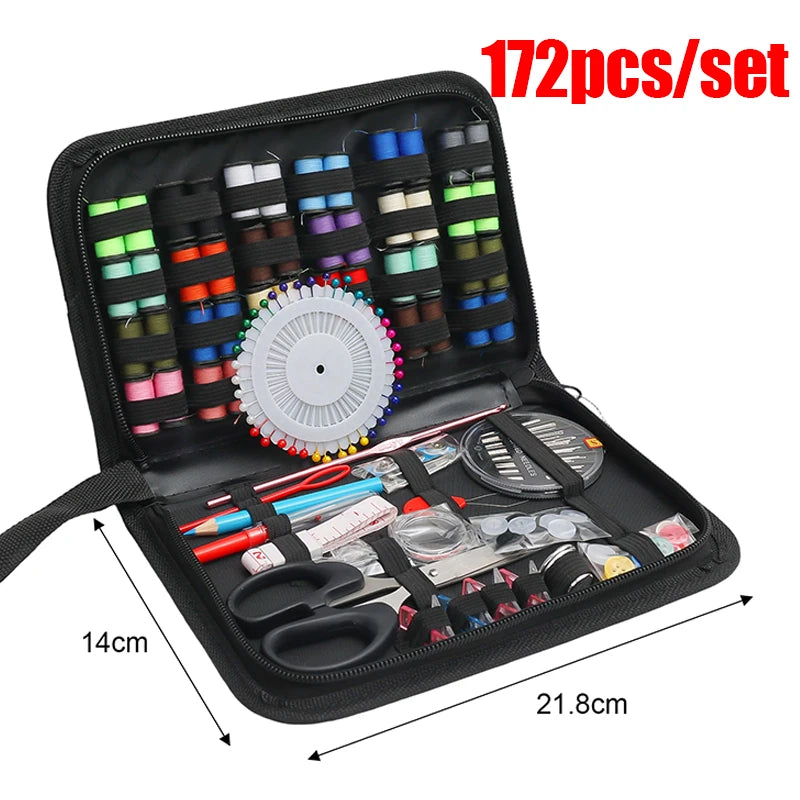 172/128/67/27pcs/set Sewing Kit with Threads Needles Scissors Tape Measure Buttons Storage Bag Portable Travel Sewing Box Tools