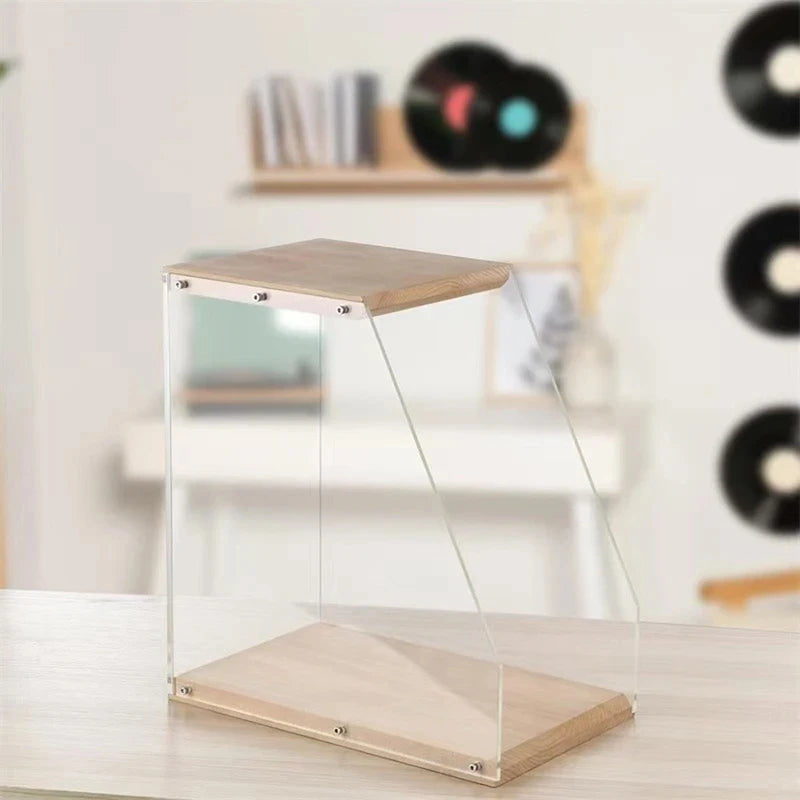 Solid Wood Record Rack Desktop Decoration Transparent Vinyl Record Display Stand Tape and Book Storage Box Solid Wood Storage Sh