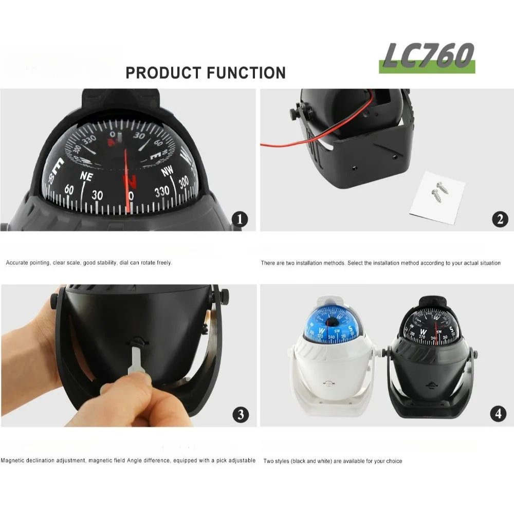 High Precision LED Light Pivoting Compass Navigation Electronic Compass For Marine Boat Car