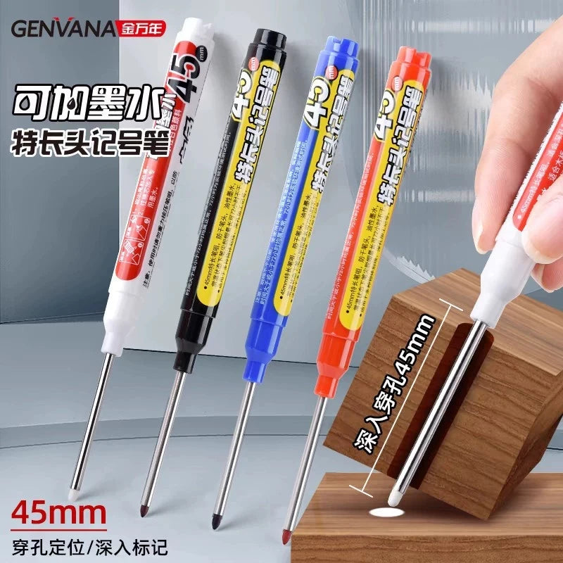 45mm Waterproof Long Head Nib Deep Hole Markers Pen Tile Carpenter Pen Multi-purpose for Woodworking Black/White/Red Ink