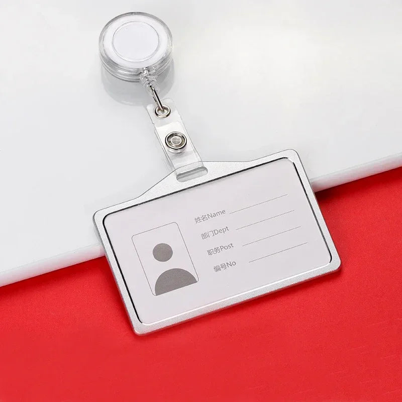 1 Pcs Aluminum Alloy Card Cover Case Bank Business Work Card Holder with ABS Retractable Badge Reel Credit ID Card Badge Bag