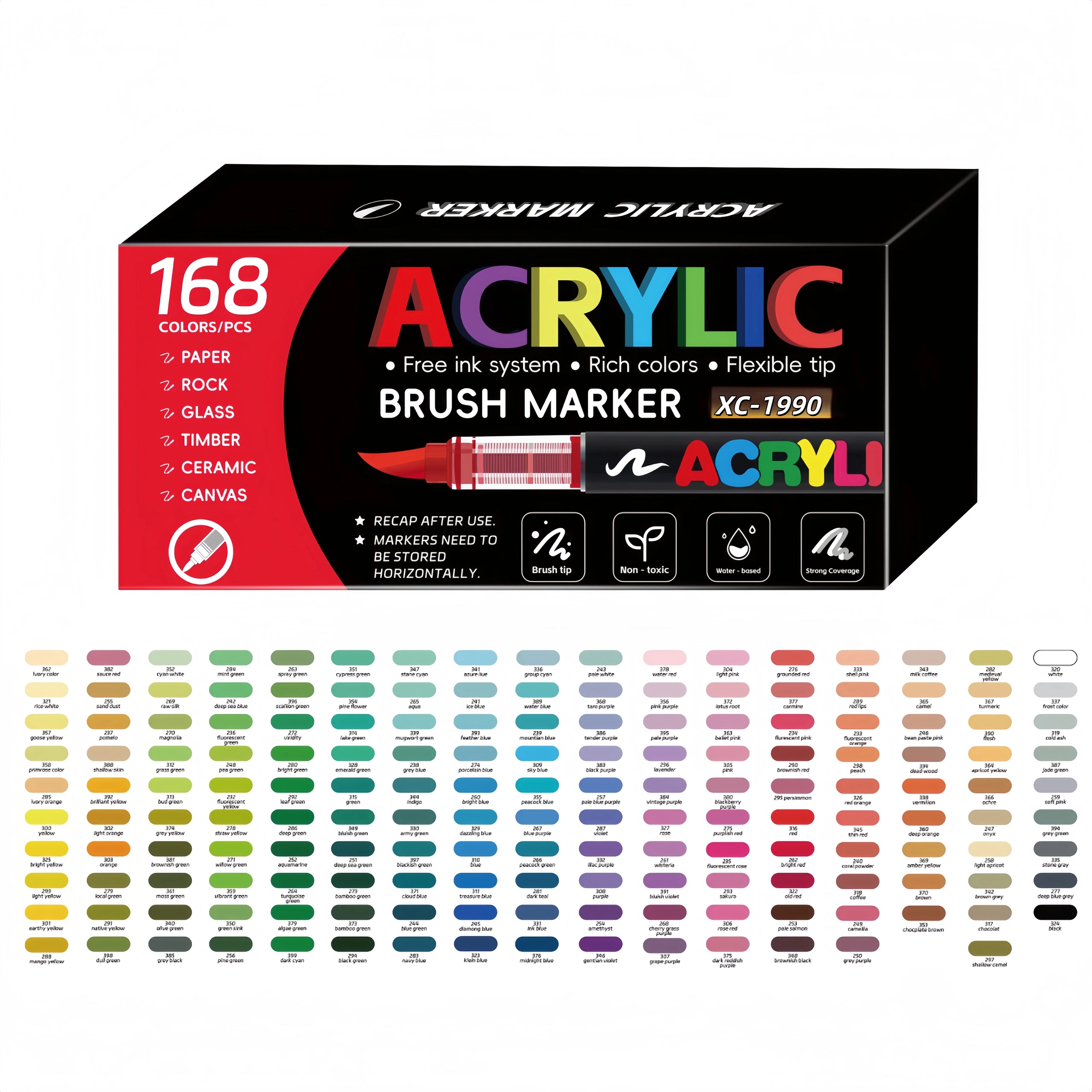12-168 Colors Acrylic Paint Pen Marker Brush Tip Paint Marker For Rock Painting Wood Canvas Stone Christmas Gift DIY Craft
