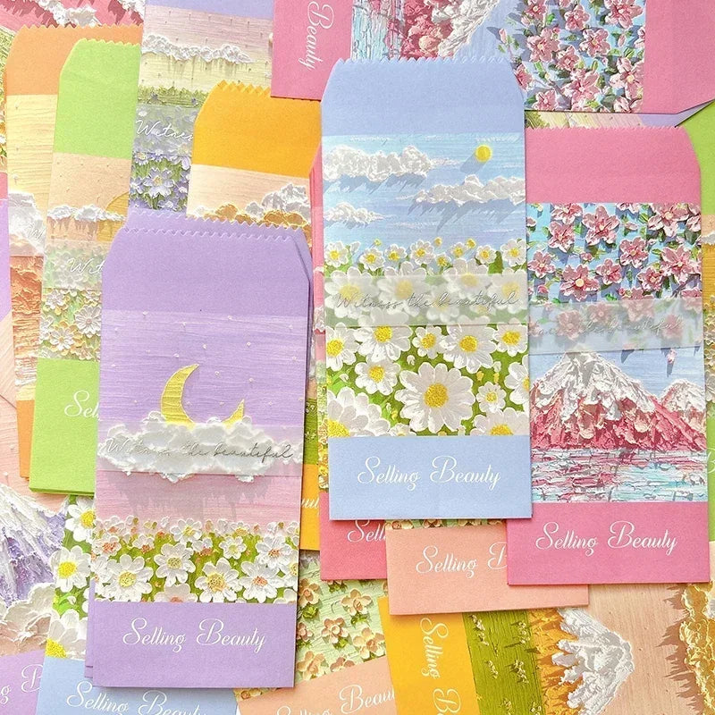 100Pcs Colorful Printing daily romance life envelope pink daisy Office Paper Envelopes Oil painting School Supplies 175*88mm