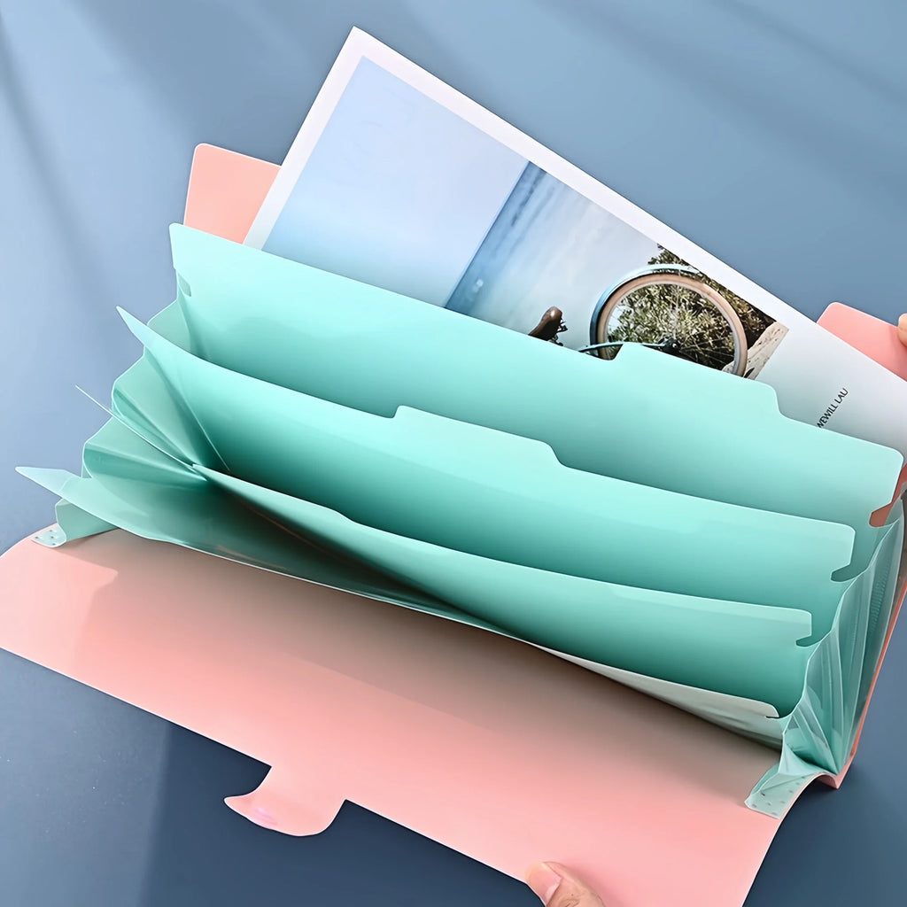 5page Classic Accordion File Folders - A4 Document Storage Bags with Plastic Material and Test Roll Holder - Durable and Expanda