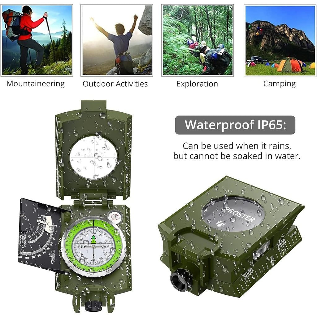 Proster IP65 Compass - Lensatic Sighting, with Clinometer & Carry Bag for Camping, Hiking, Geology