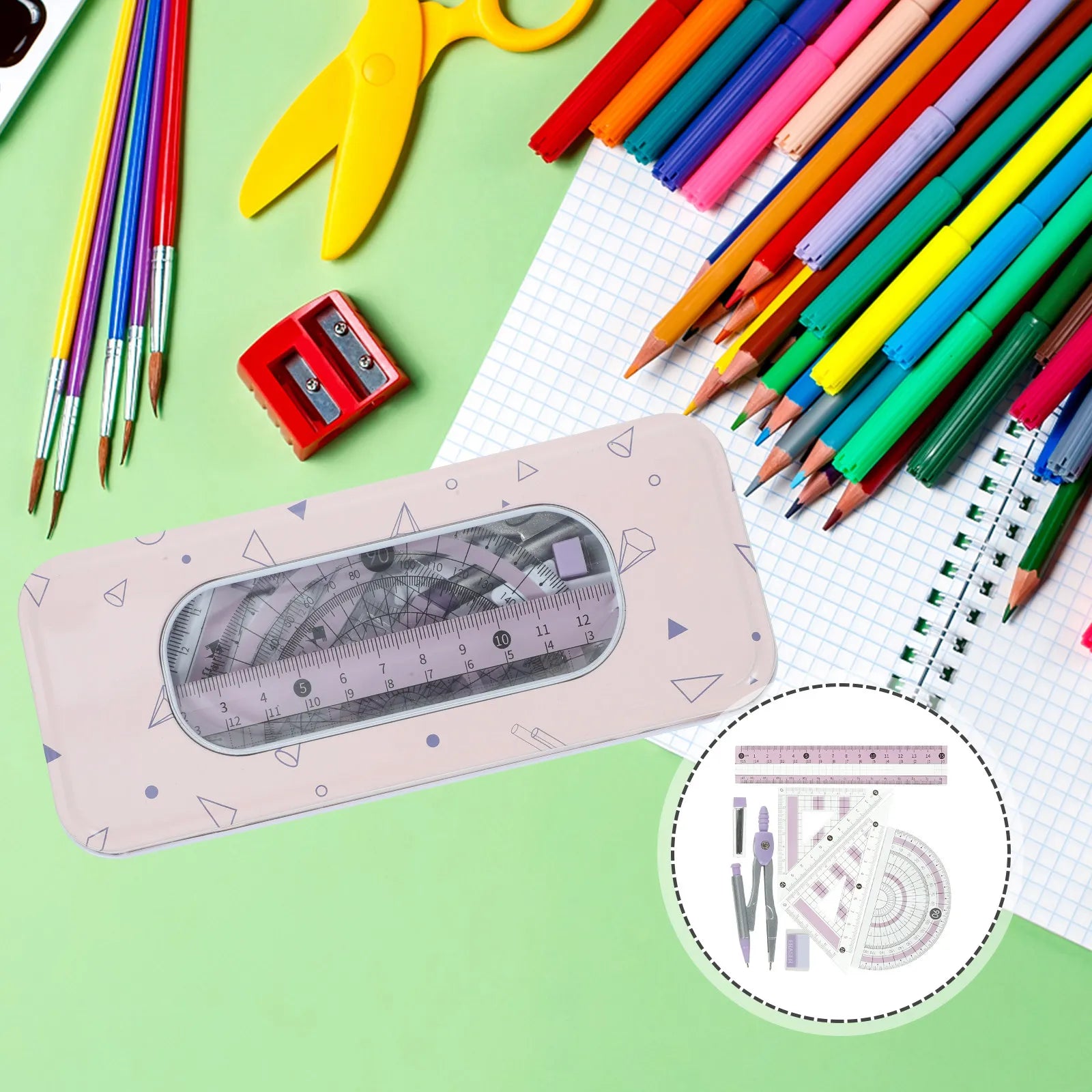 1 Set Multi-Functional Compass Protractor Drawing Accessories Portable Lightweight Ruler Kit for Architects Students Engineers