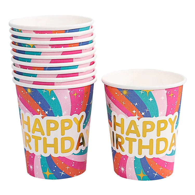 Pink Blue Stripe Dot Disposable Tableware Sets Paper Cups Plate Straws Fork Disposable Sets Wedding Birthday Party Decorations