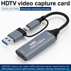 1080P Capture Card 4K HDMI-compatible to USB-A/USB-C USB2.0 Capture Video Audio Recording for OBS Studio PotPlayer QT Player