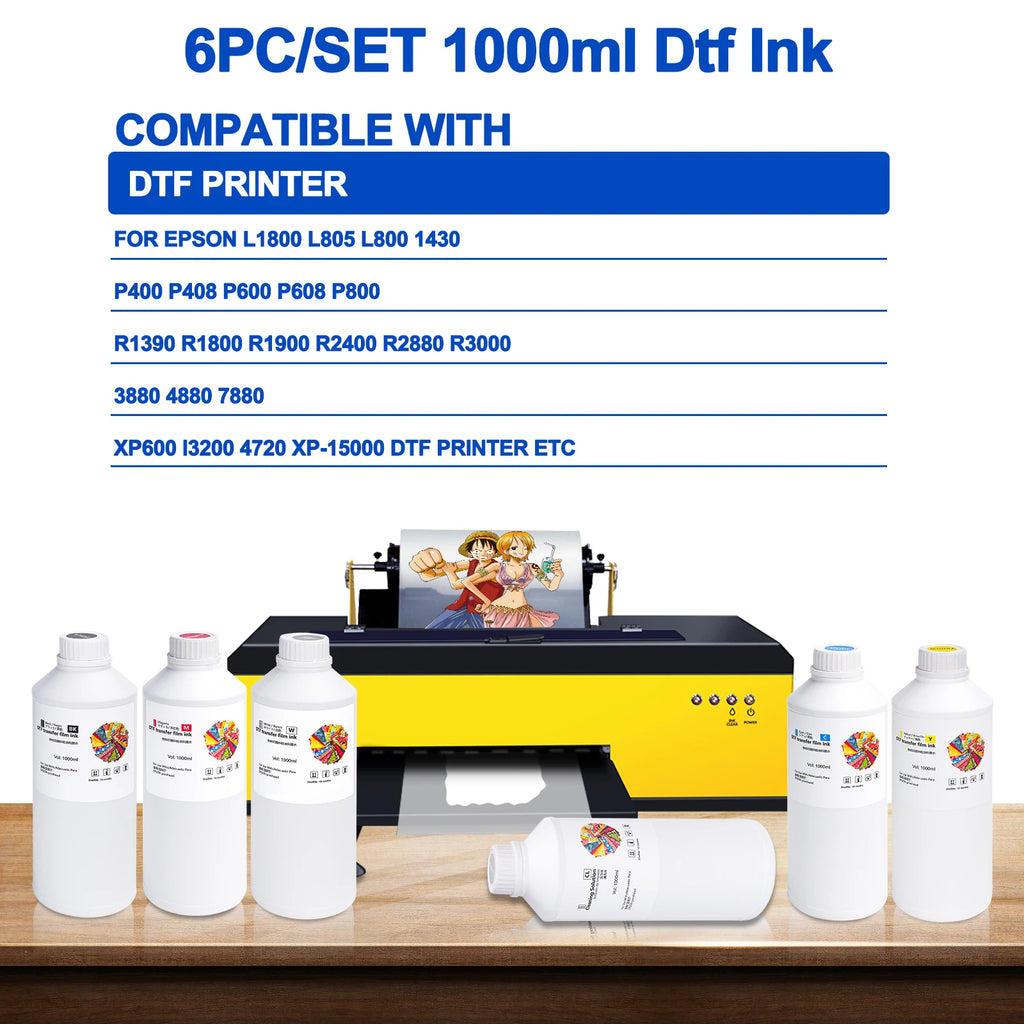 DTF Direct To Film Transfer Ink DTF Ink 1000ML/Bottle For Epson DX5 DX7 4720 XP600 Printhead L1800 1390 L805 L3200 DTF Printer