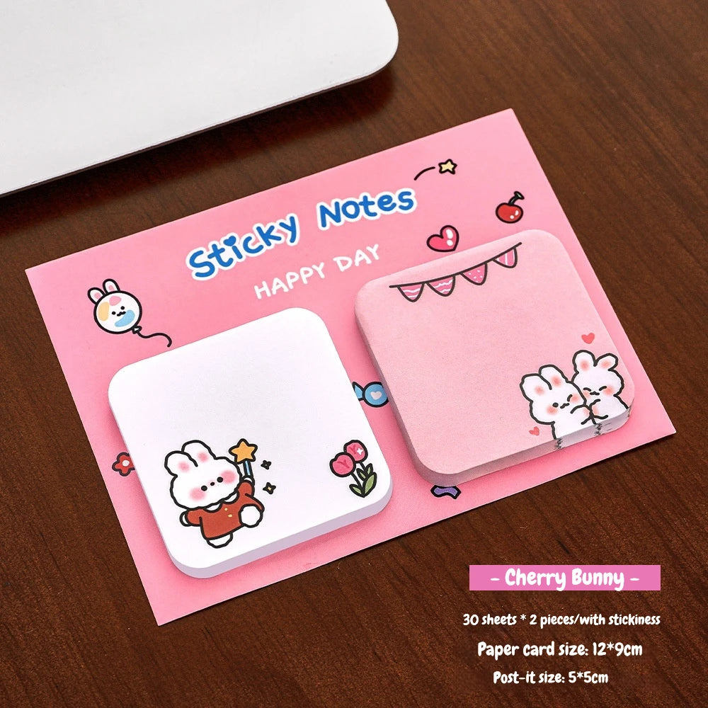 1Pcs Kawaii Cartoon Animal Sticky Notes Sticker 60Sheets Cute Rabbit Bear Capybara Astronaut Memo Pad School Office Stationery