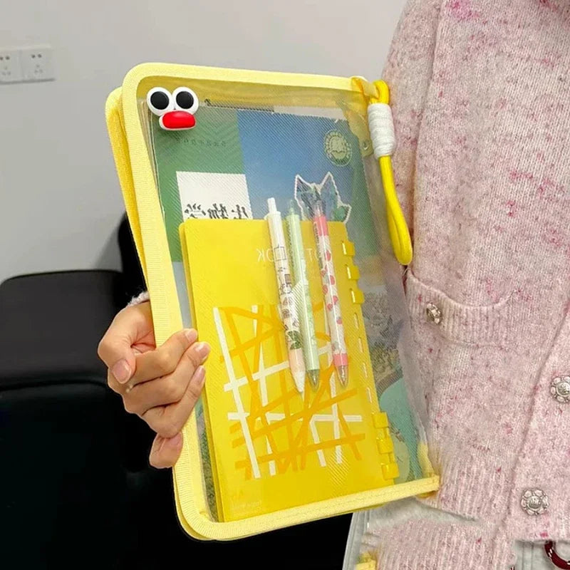 Macaron Transparent A4 File Bag Large-capacity Textbook Storage Zipper Student Hand-held Thickened Waterproof Storage Bag