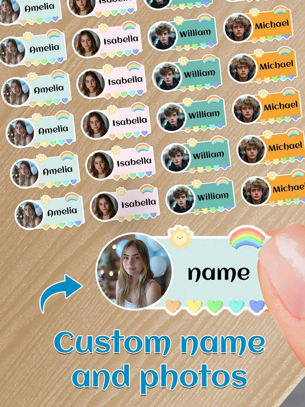 60-240PCs Custom Photo Name Stickers,4*1.8CM Personalized Markers For Special Items,Customized Name Photo Label,Waterproof Vinyl