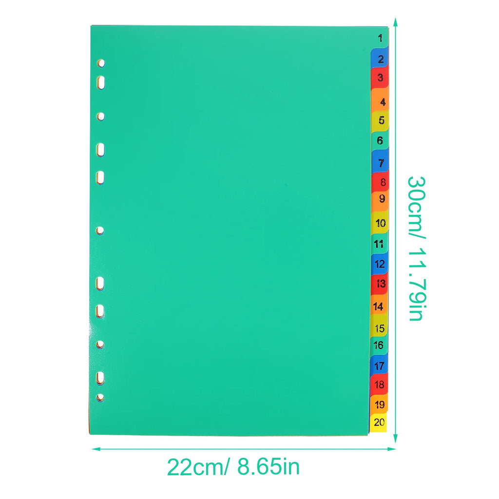 20Pcs Index Dividers Binder Tabs Plastic Dividers for Office Notebook Loose-Leaf Page Markers File Separators Document