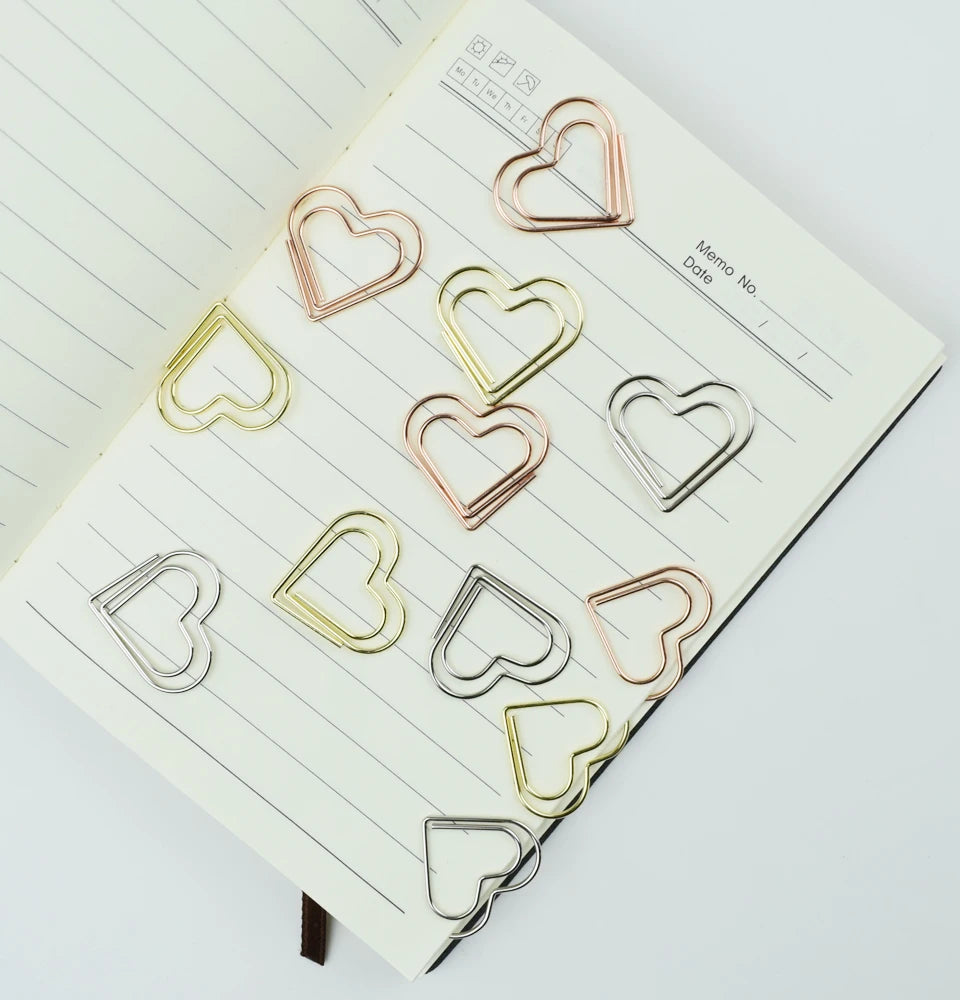 12-Piece Set Heart Paper Clips Colorful Binder for Love Notes Journaling DIY Craft School Supplies Office Organizing Party Favor