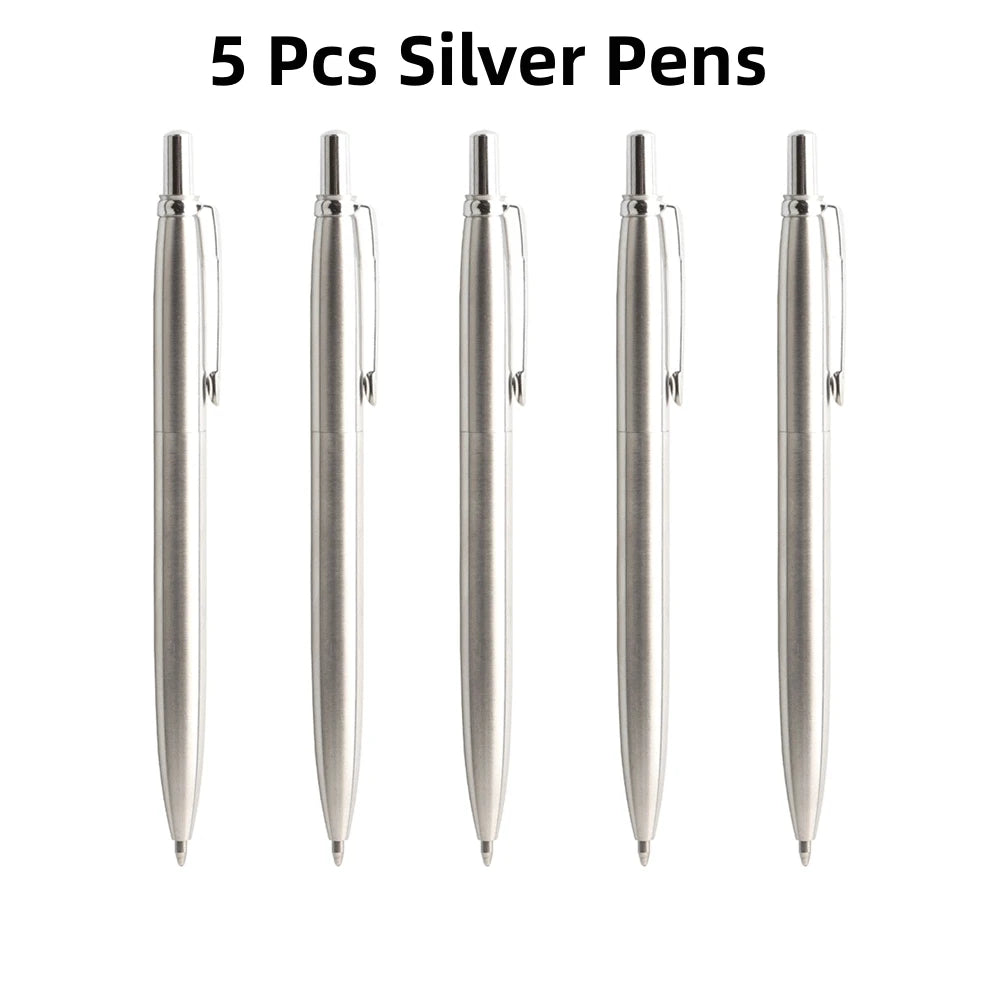 5Pcs/Set Metal Ballpoint Pen Promotional Pens G2 Refill Blue Ink Automatic Ballpoint Pens Set For School stationery office Pen