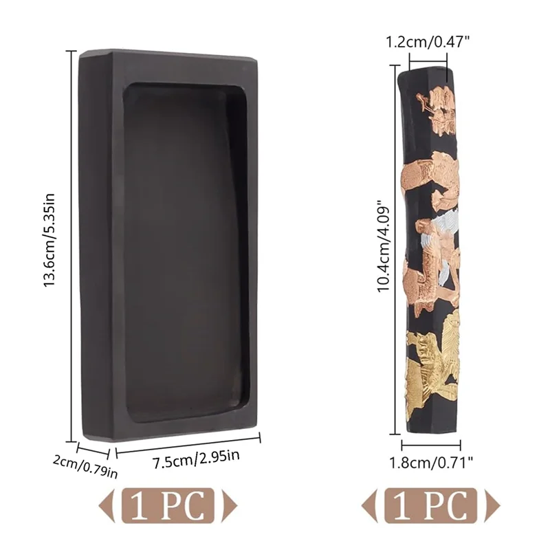 Durable-Chinese Calligraphy Inkstone Rectangle Dragon Phoenix Pattern Inker Sets Traditional Chinese Ink Stones With Ink Stick 1