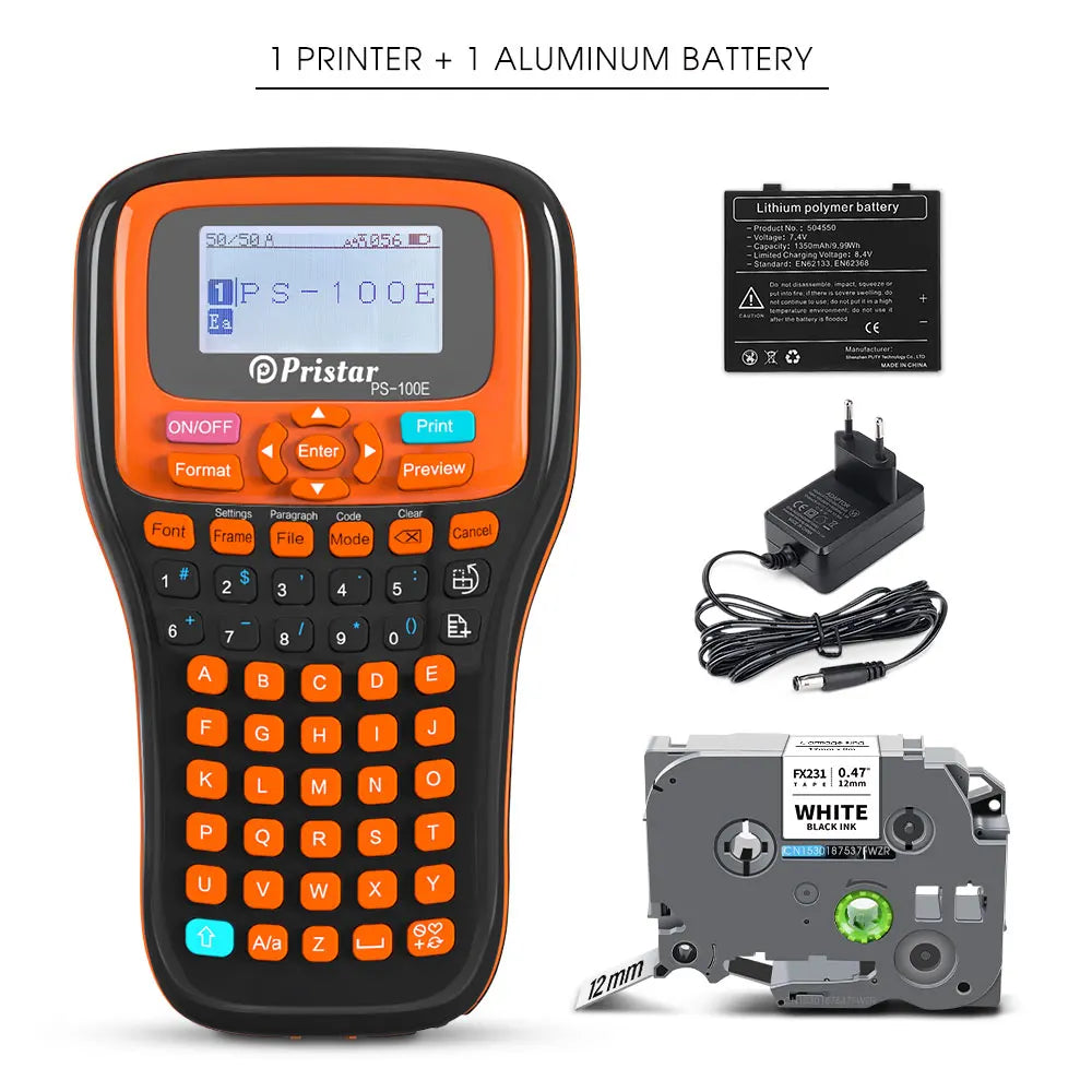 PS100E Portable Wireless Label Printer TZeFX231 Industrial Label Maker Compatible for Brother P-touch Label Maker TZe231 Tapes