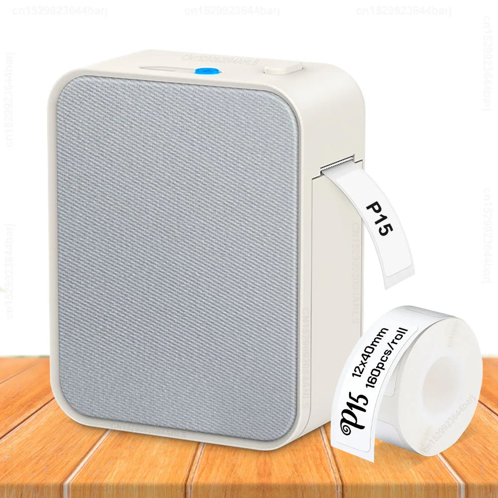 Portable Label Maker P15 Adhesive Thermal Label Printer Wireless Bluetooth Sticker Printer with P15 Self-adhesive Label Paper