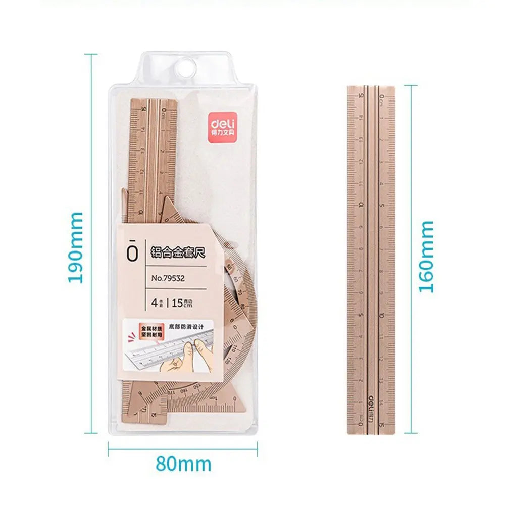 Maths Protractor Triangle Ruler Geometry Straightedge Examination Stationery School Supplies Aluminium Ruler Set Metal Rulers