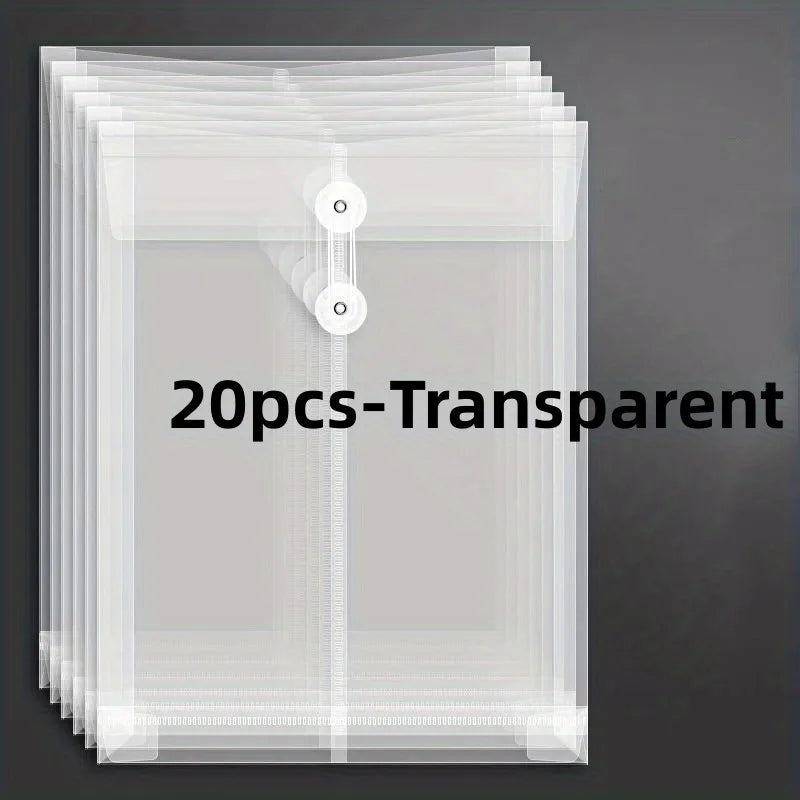 20 Pcs Envelopes With Cord Buckle,Super Thick A4 Size Plastic Folder With Extended Angle Braces,Reusable Clear Envelopes