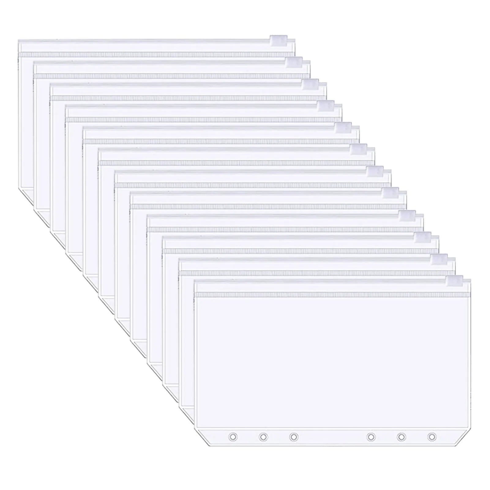 12Pcs A6 Binder Pockets Transparent PVC 6-Hole Binder Pockets Zip Folder Plastic Money Budget Envelopes