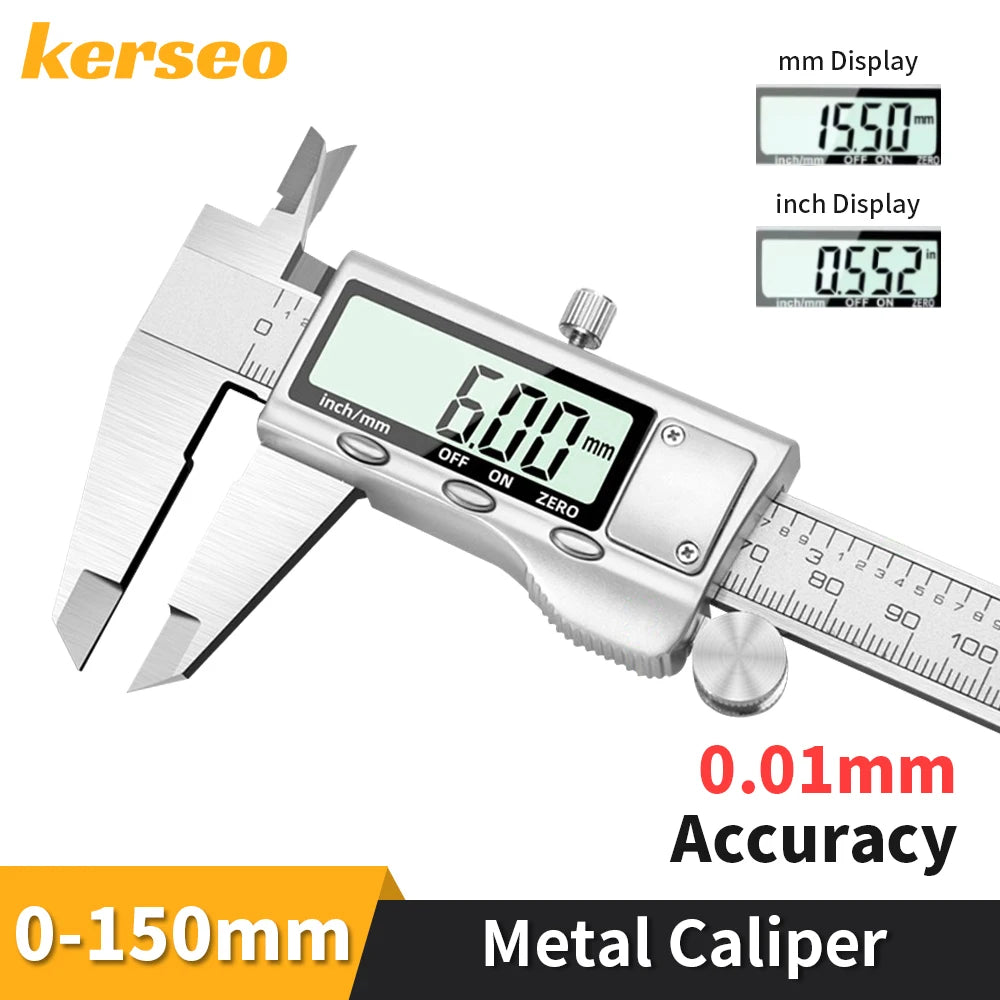 Kerseo Digital Caliper Stainless Steel Metal Vernier Caliber Measuring Tools Woodworking Thickness Gauge Depth Electronic Ruler