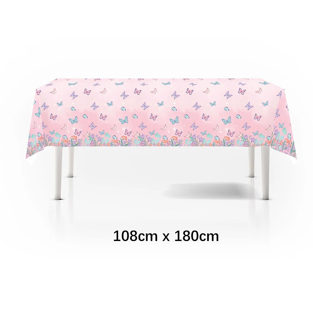 Butterfly Girls Birthday Party Disposable Tableware Fairy Pink Paper Plates Cups Napkin Tablecloth Birthday Party Decorations