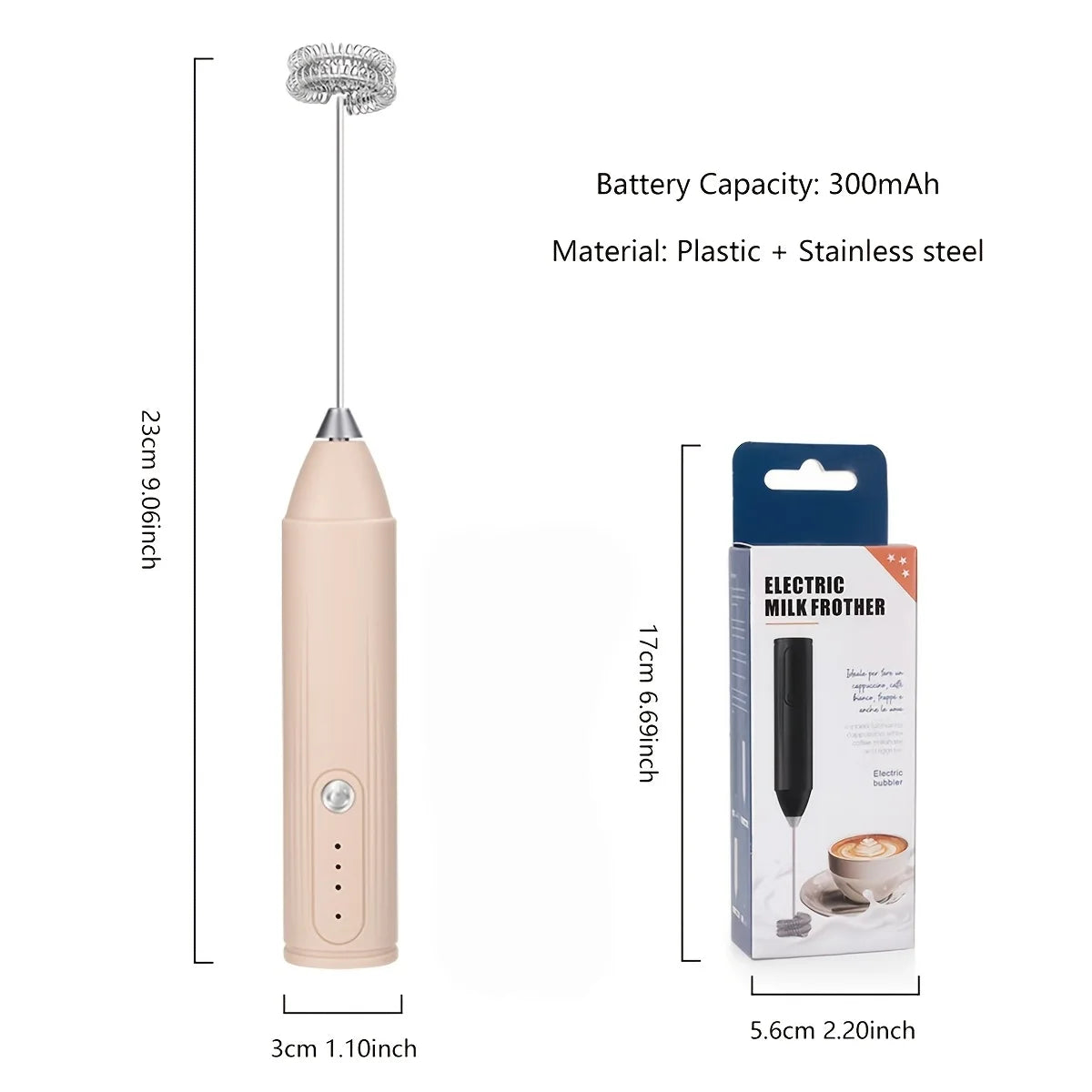 Handheld Milk Frother Type-C Rechargeable Cordless Foam Maker 304 Stainless Steel Mini Mixer for Coffee Matcha Egg Baking Home