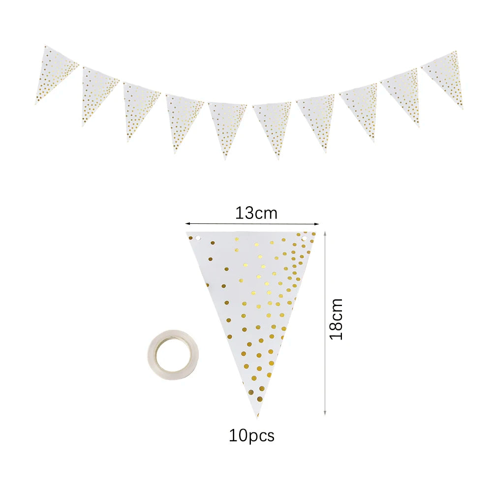 White Gold Birthday Disposable Tableware Polka Dots Paper Plate Cup Napkin Tablecloth Wedding Birthday Party Decoration Supplies