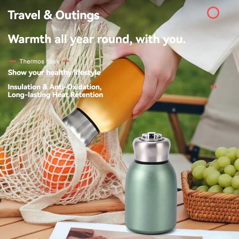 300ML Stainless Steel Vacuum Flask with Lifting Ring Mini Thermos Cup Car Insulated Cup Portable Travel Water Bottle Coffee Mug