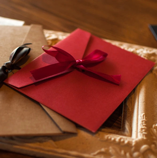10 Pcs/set Envelope Pearlescent Paper Bow Thicken Ribbon Retro Creative Color Stationery Wedding Invited Gift