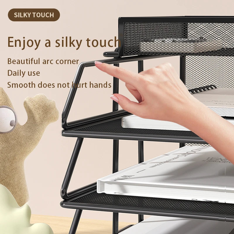 Metal desktop file rack, bookcase, office file storage box, multi-layer iron file frame, data storage, folder shelving
