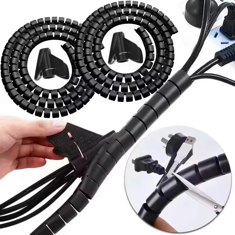 Cable Tube Sleeve Flexible Cord Bundler Wire Wrap Cable Management System Desk Wire Organizer for Office Home TV PC Computer