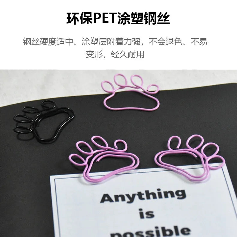 20pcs Cute Cat Claw Paper Clips Creative Pink Black Metal Paperclip Cartoon Bookmark Binder Office Stationery Binding Supplies