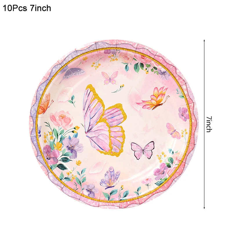 Butterfly Disposable Tableware Set Paper Plate Cup Napkins Pink Butterfly Birthday Party Decoration Baby Shower Wedding Supplies
