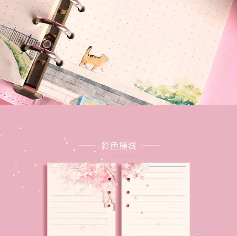 A6 80Sheet Cute Colorful Loose-leaf Replacement Line Grid Blank Point Paper Refill Inner Page Inner Page Inside Stationery