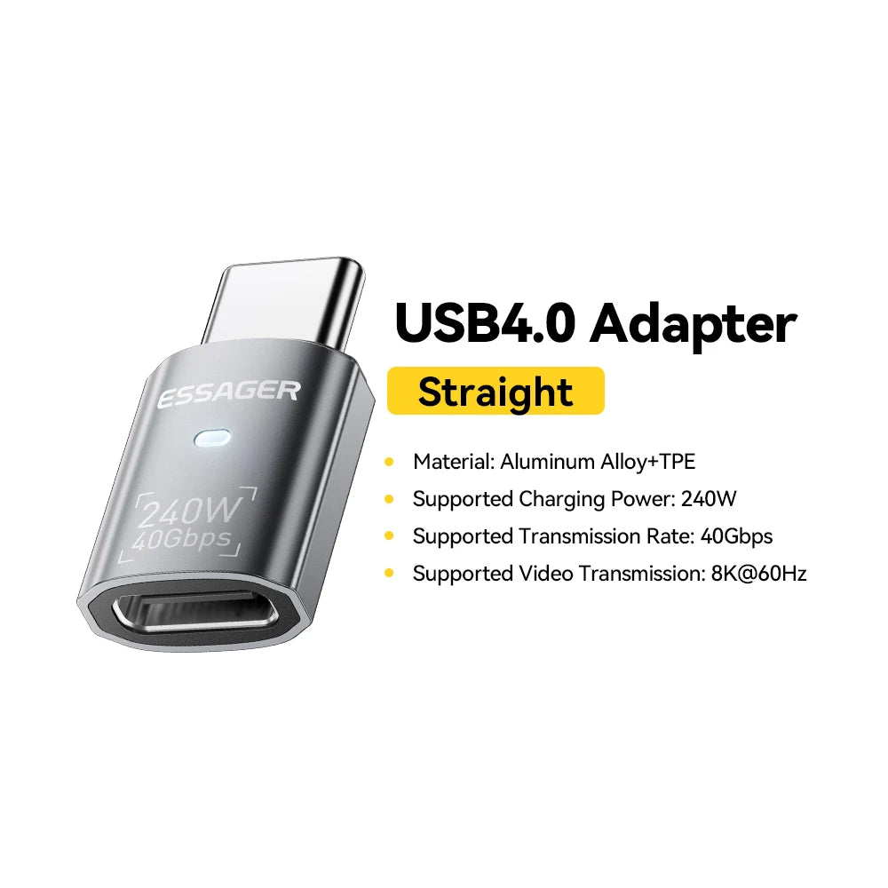 Essager USB4.0 40Gbps OTG Converter 240W Power Delivery Right Angle USB C Data Transfer Adapter For Phone Macbook Tablet 8K60Hz