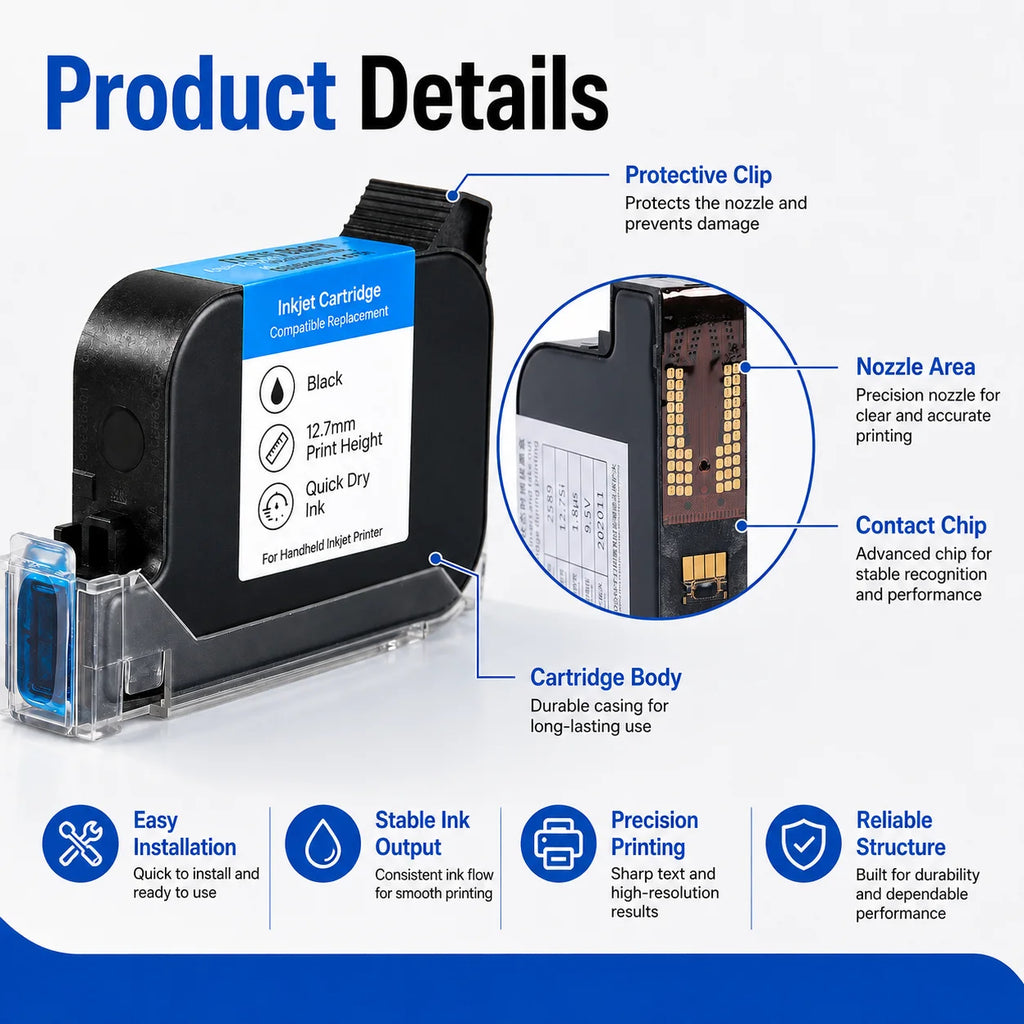 2588 2588+ 2588M 42ML Quick Dry Ink Cartridge 12.7mm Print Height for Handheld Inkjet Printer Compatible Replacement