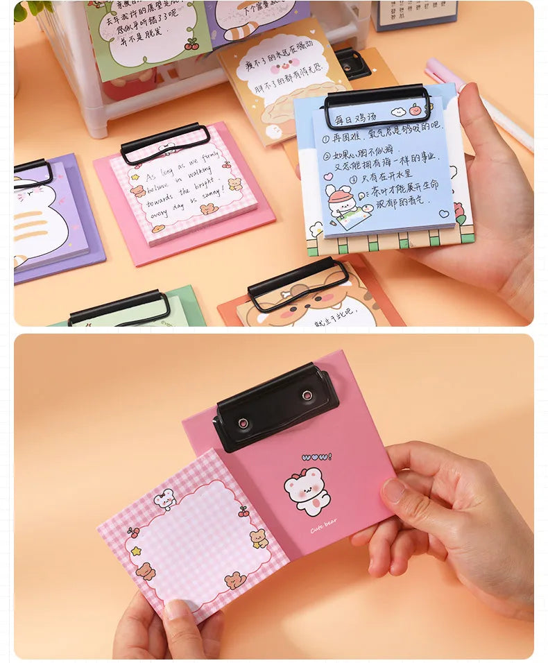 1pcs Cartoon Board Clip Sticky Note Book Student Ins Girl Memo Sticky Note Study Office Non-sticky Message Paper
