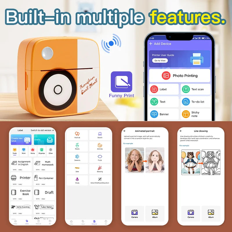 New Photo Printing Machine D2 Mini Printers Thermal Paper Stickers Paper Printer Label Sticker Printer Label Maker Printer