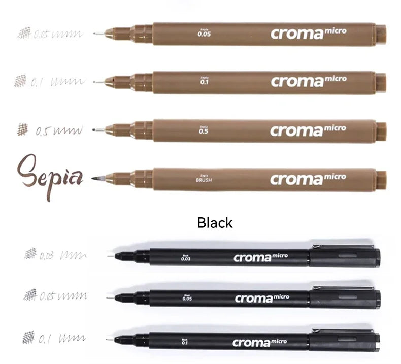 Pigment Liner Pigma Pen 0.1mm/0.03mm/0.05mm/0.5mm/1mm Different Tip Black Fineliner for Sketching Drawing Micron Ink Marker Pen