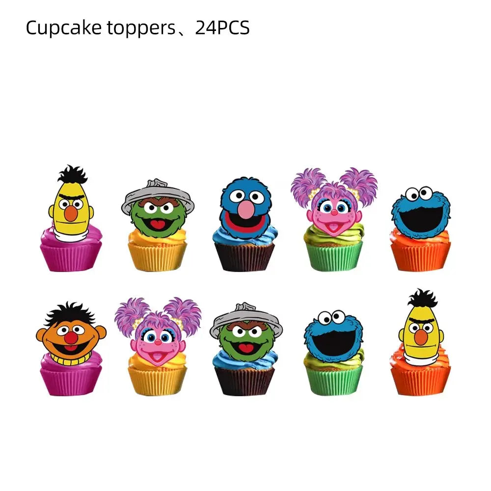 Cartoon SEsame-Streets Birthday Party Set Supplies Kids Disposable Tableware Balloon Cake Topper Banner Plates Decoration