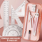 Compasses and Rulers 9-piece Set Kawaii Triangle Ruler Ruler Student Set Ruler Multi-functional Mathematical Drawing Compass Set