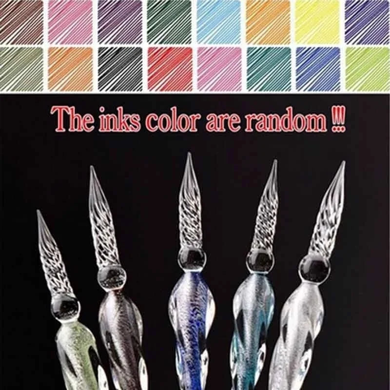 Crystal Glass Dipping Pen Gift Box Colorful Gold Powder Ink Signature Pen Set Creative Stationery Gifts For Friends Classmates
