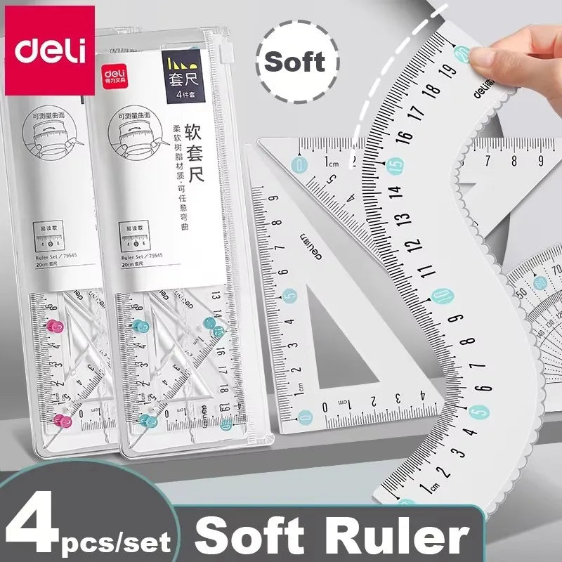 Deli Transparen Soft Ruler Set 4 in 1 Plastic Rulers for Student Drawing Mathematical Geometry School Stationery Curve Ruler
