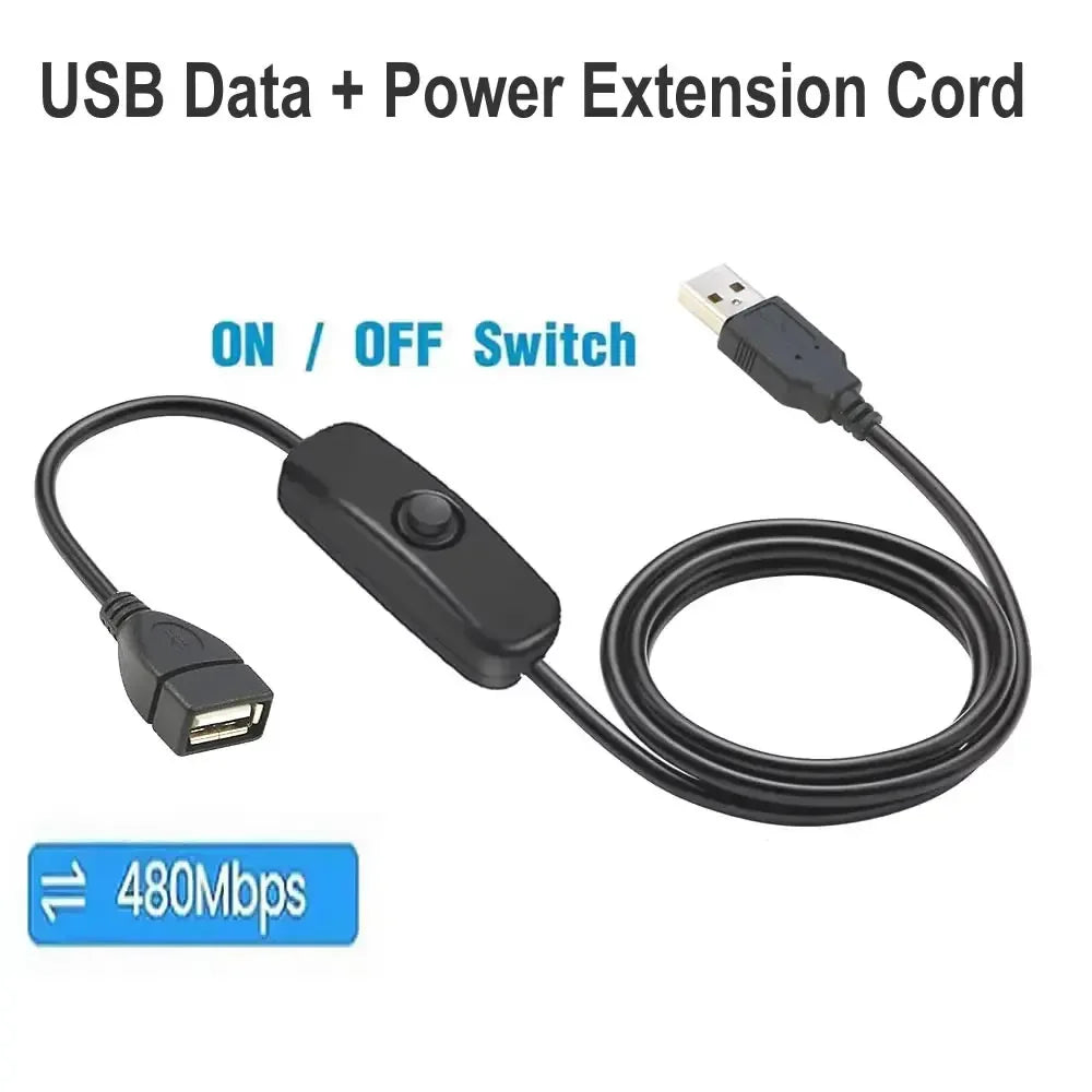 USB Cable Extension Cord Data Sync Charger With Switch ON/OFF Cable Extension USB 2.0 Male to Female Extension Extender Cable
