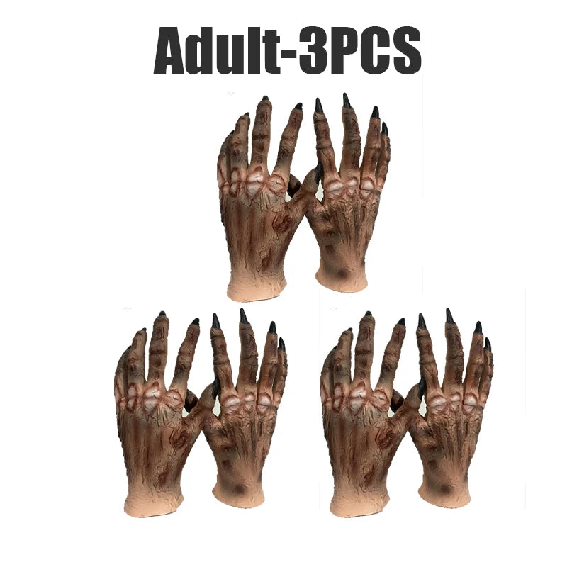 Mummy Hand Latex Gloves for Halloween Easter Costume Lifelike Zombie Prop for Adults Children Party Favor Spooky Dress-Up